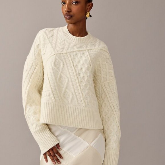 Cream Cable Knit Crew Neck Sweater - Picture 1 of 4